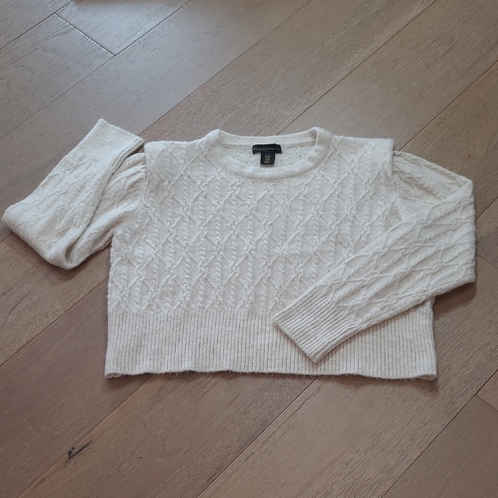 EUC House of Harlow 1960 Sweater Women's sz M Cream Cable Knit Crop Top